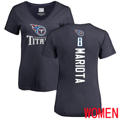 Tennessee Titans Navy Blue Women Marcus Mariota Backer NFL Football #8 T Shirt